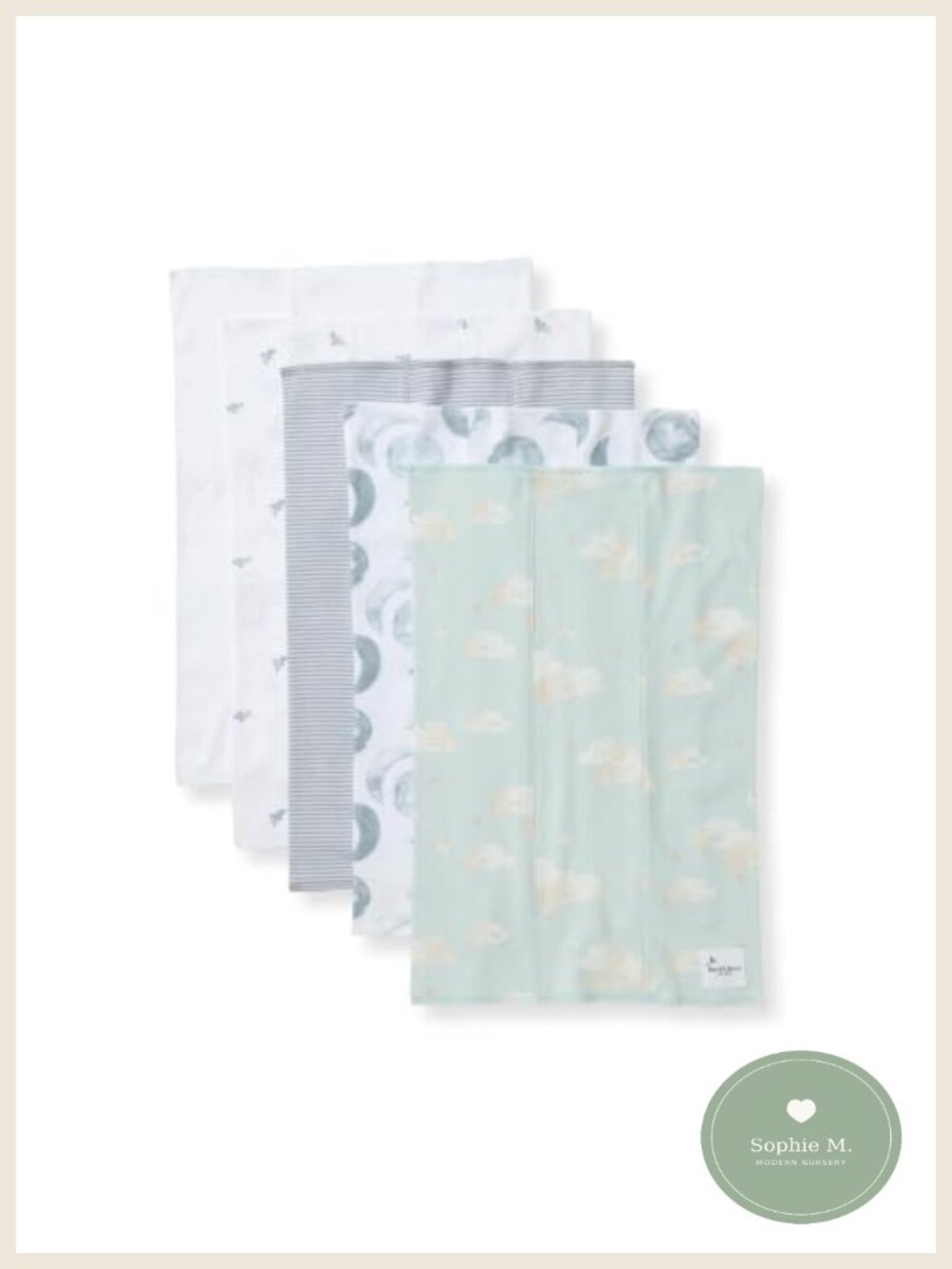 Organic Cotton Burp Cloths 5-Pack 17x11.75 in Combed Ring-Spun